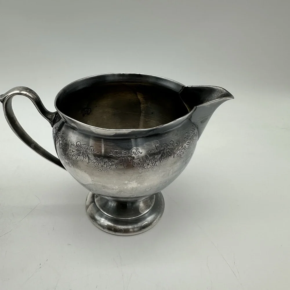 Vintage Forbes Silver Plate Co Creamer And Sugar Jar Floral Design 5